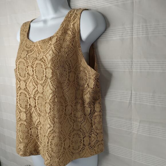 Nancy Bolen City Girl Petite Lace Vintage Tank Top Shirt Beige Large Y2K Boho - Picture 4 of 12